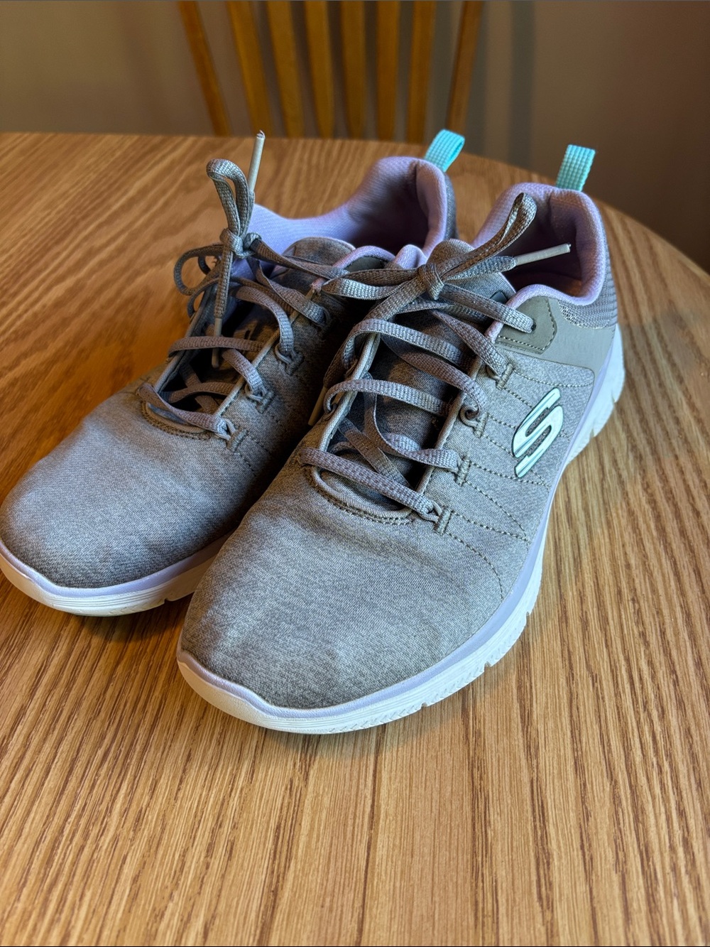 Skechers Gray Athletic Lace-Up Sneakers with Mint Pull Tab